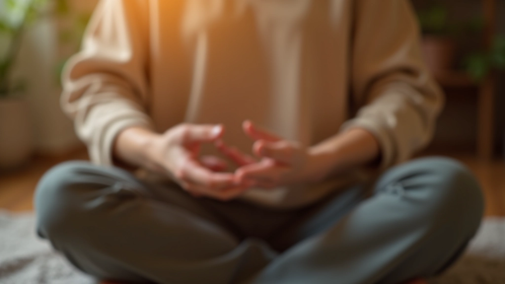 Detailní snímek rukou v meditační pozici s zaměřením na klidný stav a fokus
