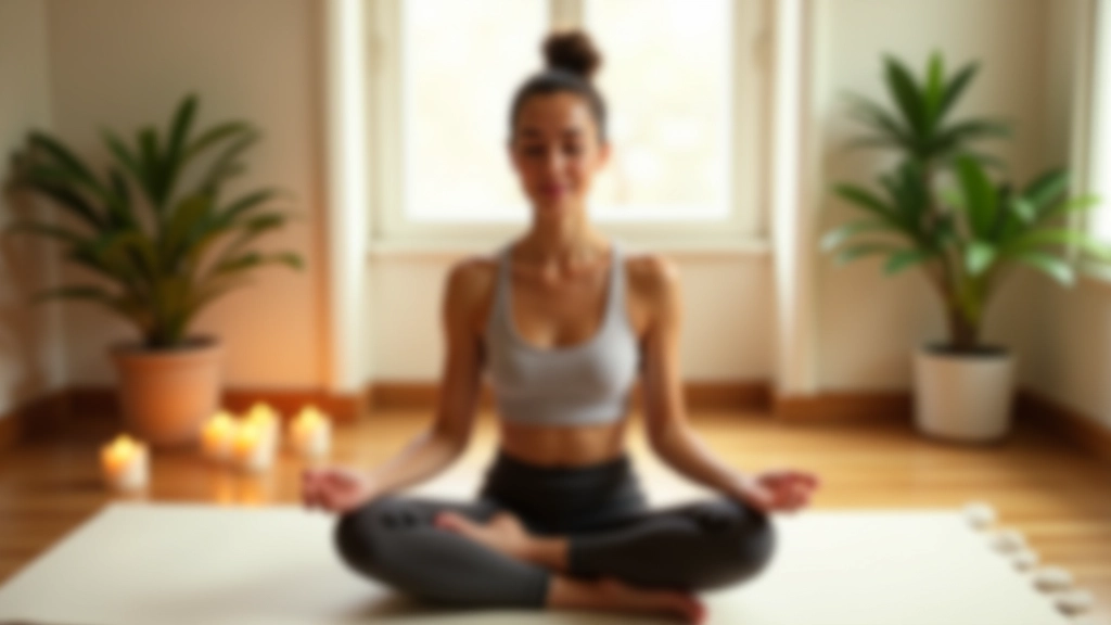 Osoba v meditační pozici v klidné místnosti se svíckami a rostlinami, která praktikuje mindfulness